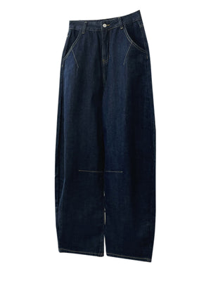 Dark Blue wide-leg jeans with full-length and zipper and button