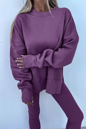 athleisure lounge set in Mauve with crew neck