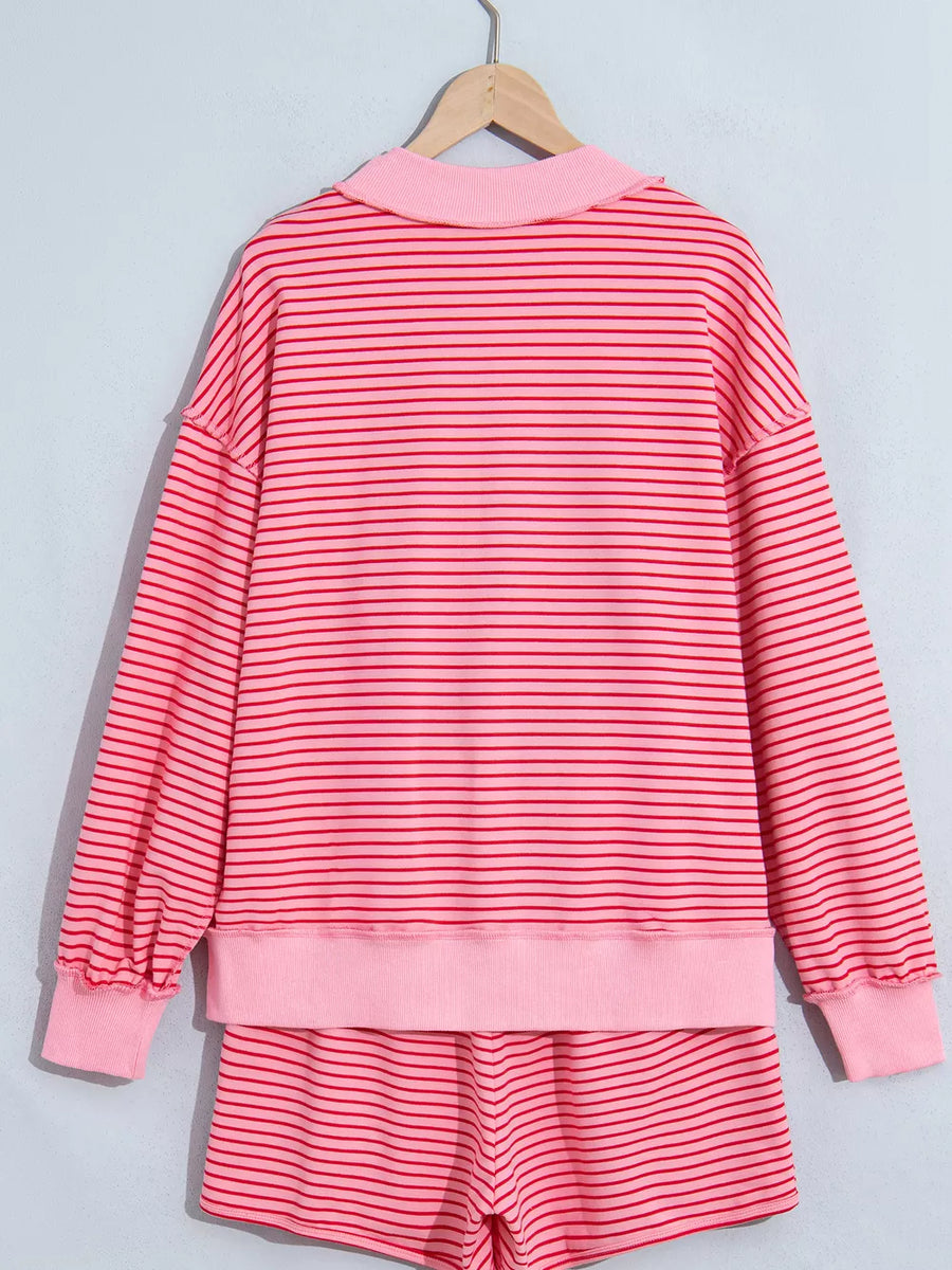 95% cotton, 5% elastane Care instructions: Machine wash cold lounge set in Dusty Pink with loose silhouette