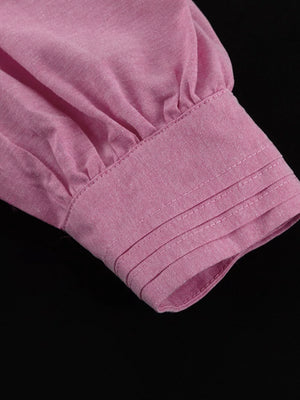 Pink cotton shirt sleeve with gathered detail and pleated cuff