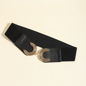 Black stretch belt with double C gold buckle detail