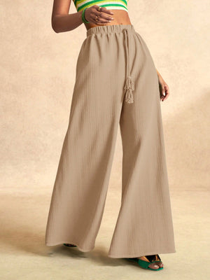 Relaxed-Fit High-Waisted Wide-Leg Pants in Brown with drawstring