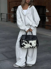Oversized Zip-up Hoodie And Wide-leg Pants Set in Black