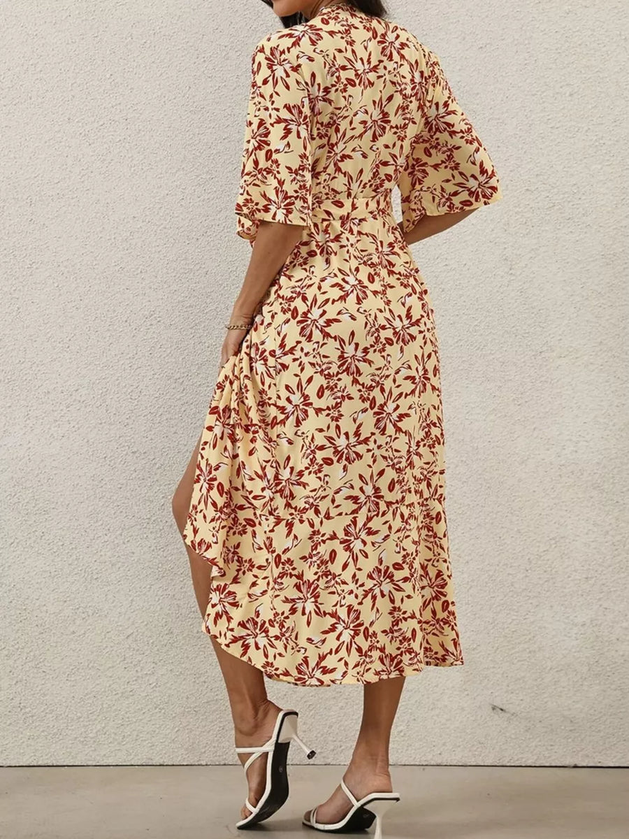 100% polyester Care instructions: Machine wash cold wrap dress in Olive Green with A-line silhouette