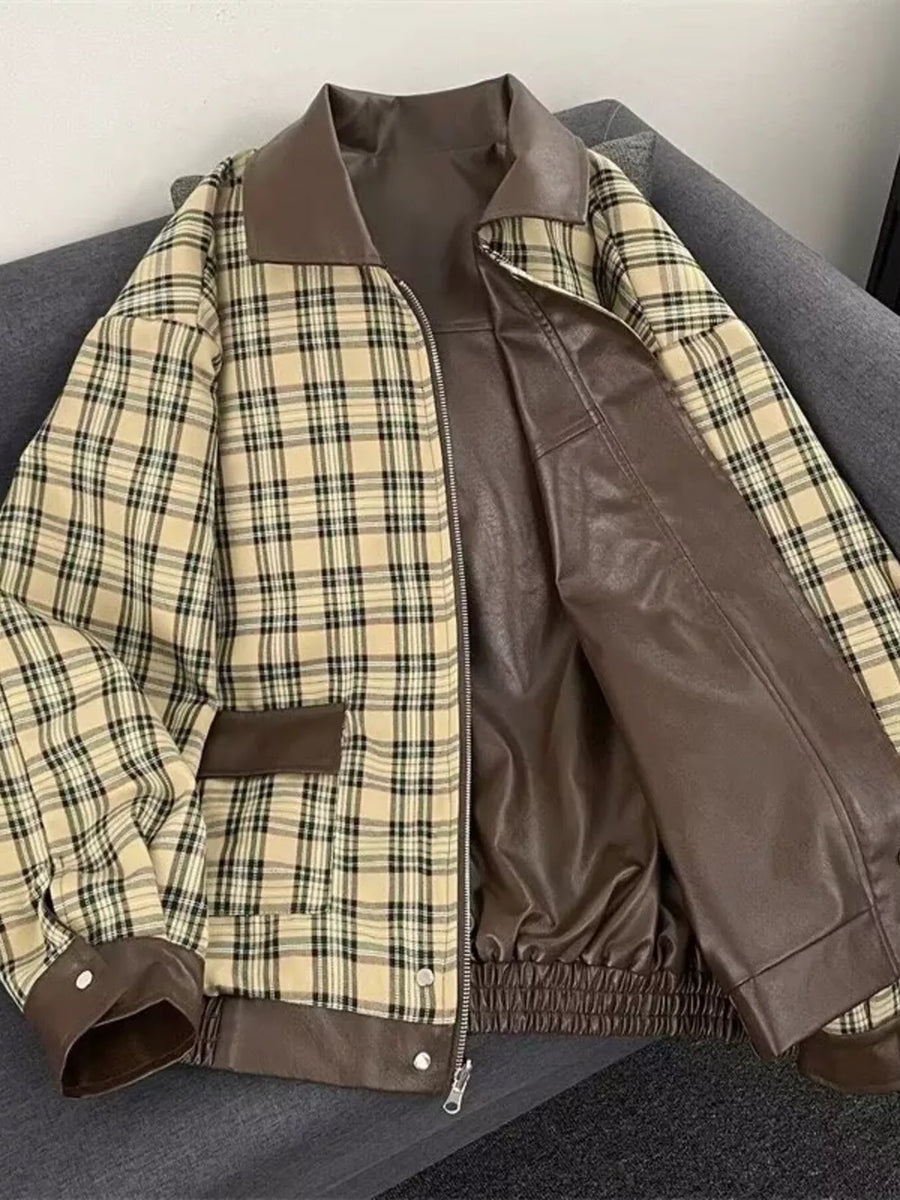 95%polyester, 5%spandex Care instructions: Machine wash cold bomber jacket in Brown with relaxed silhouette