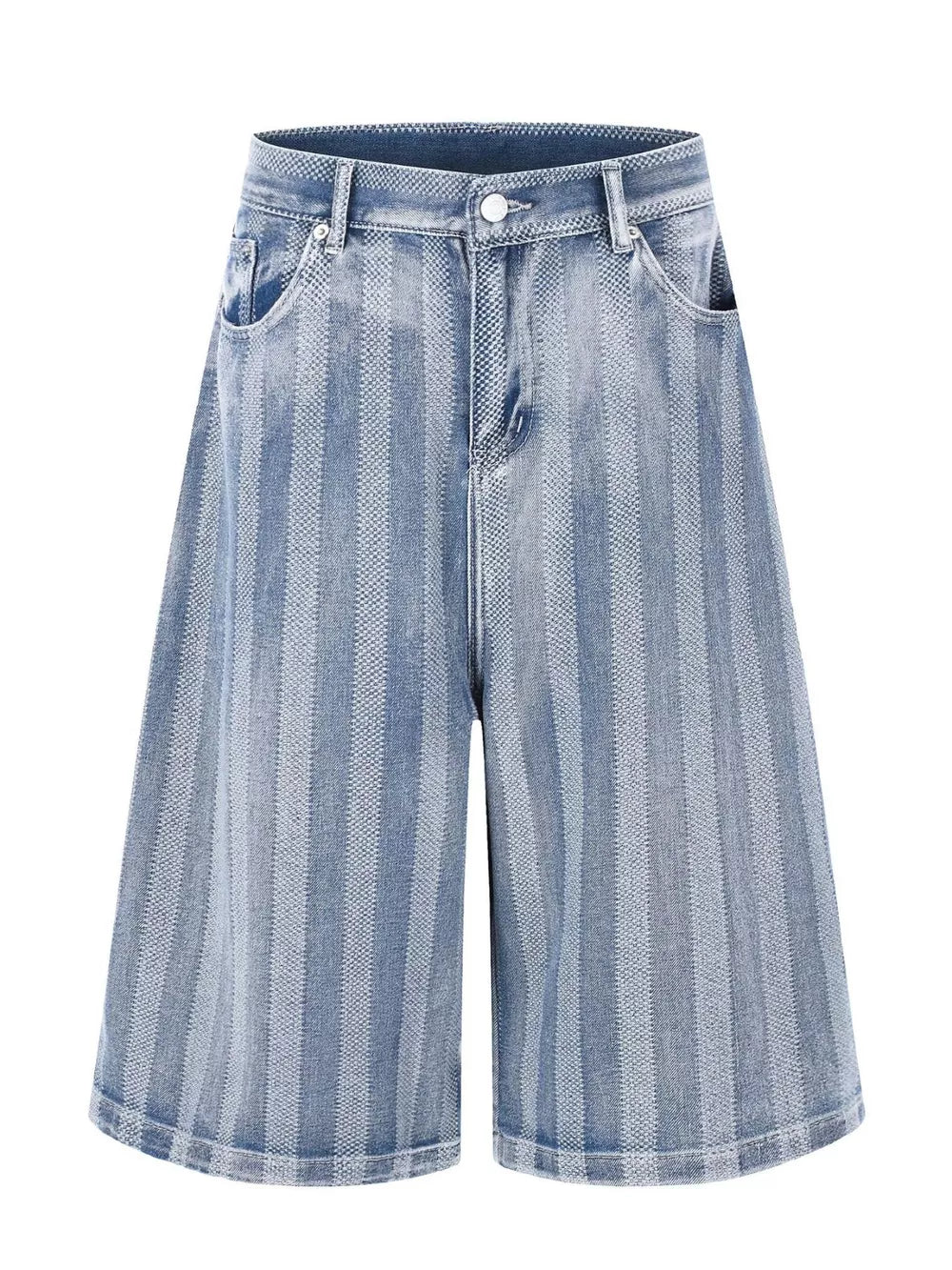 Blue Men's Stripe Wide Leg Denim Capris