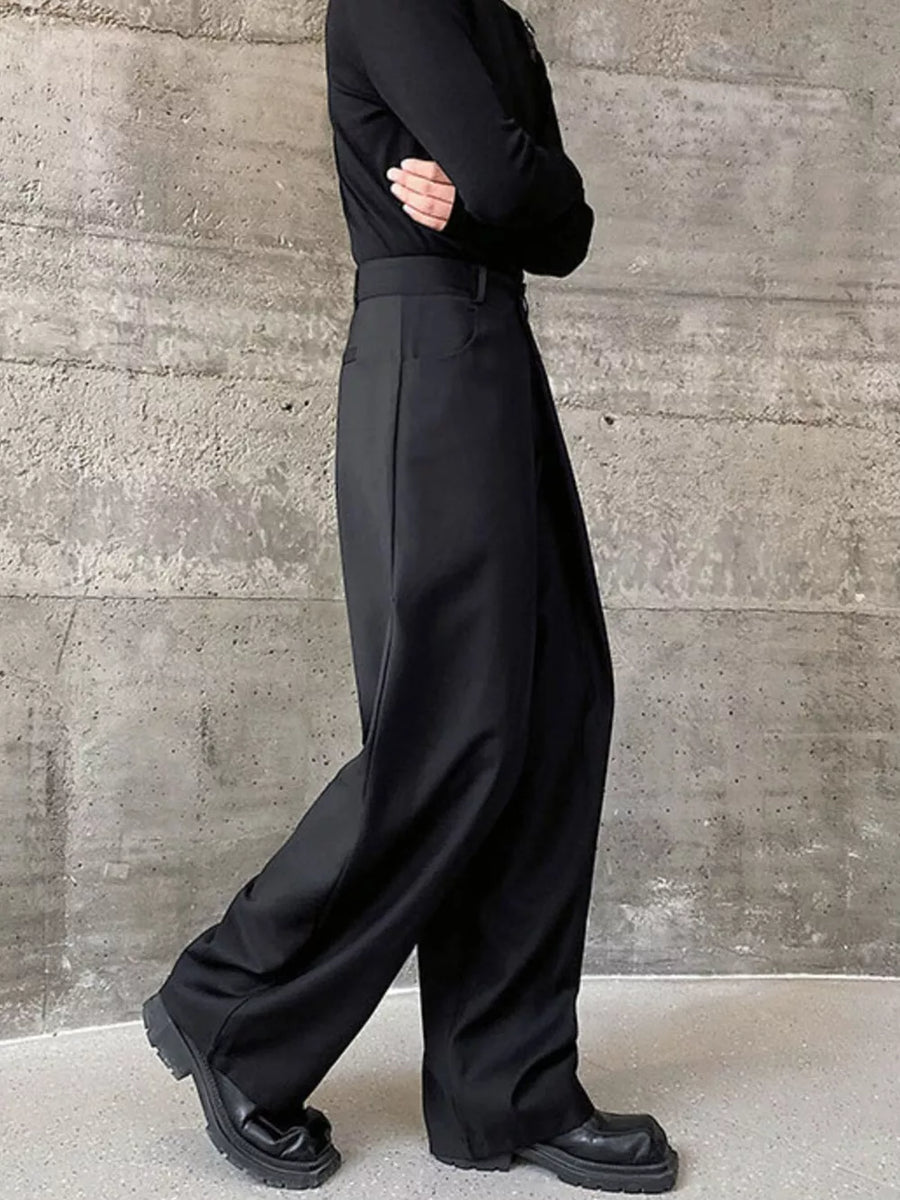 Men's Pleated Wide-leg Pants in Black