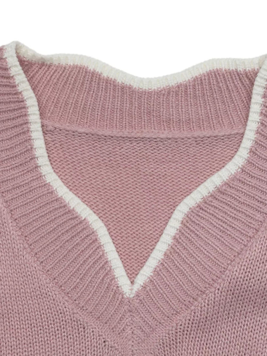 V-neck Openwork Long Sleeve Sweater option 7