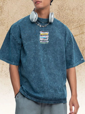 French Blue Men's Vintage Washed Cassette Tape T-shirt