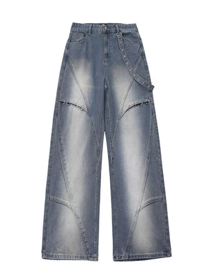 Blue wide-leg jeans with not applicable