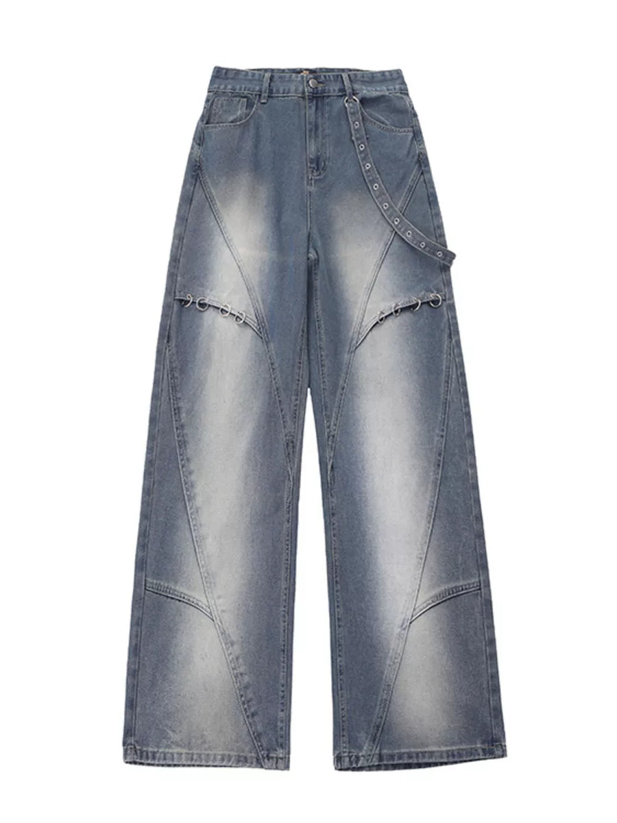 Blue wide-leg jeans with not applicable