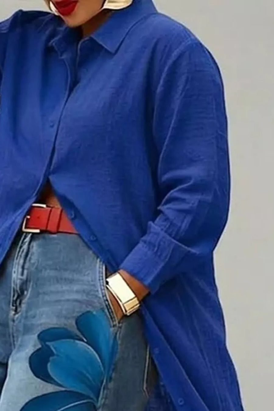 Button Up Long Sleeve Longline Shirt in Orange