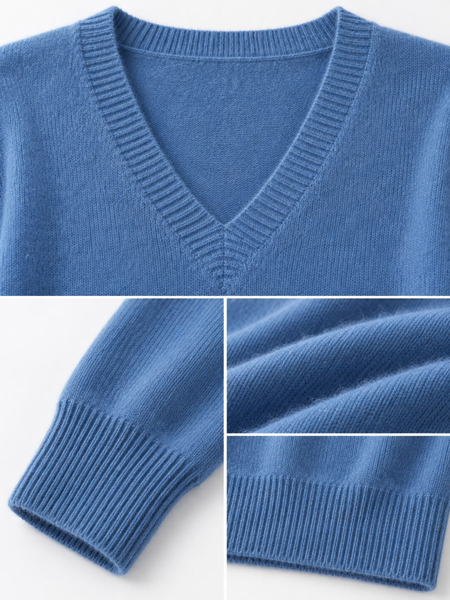 Nylon and viscose blend v-neck sweater in Light Beige with relaxed silhouette