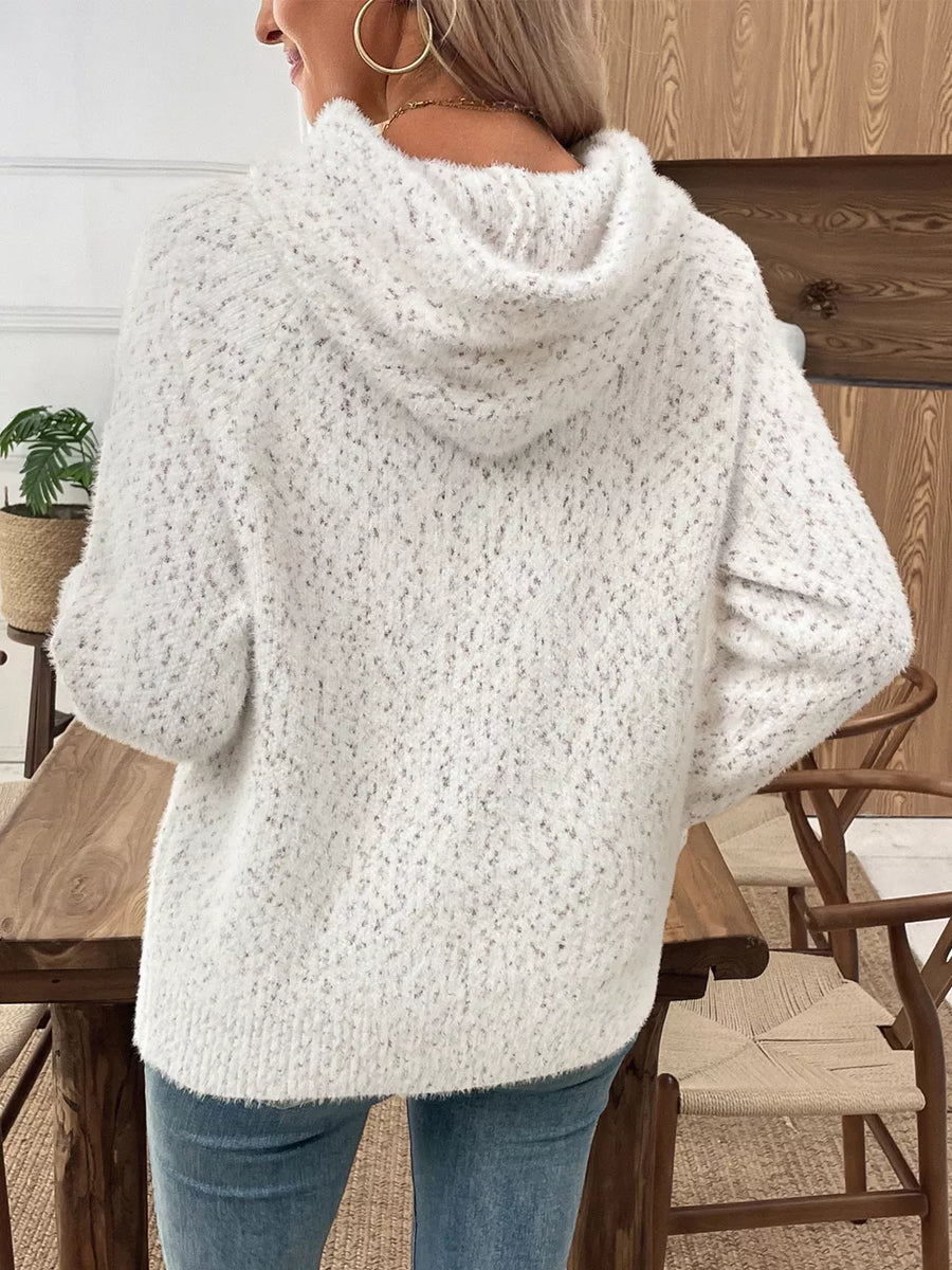 ivory pullover hoodie with hip-length and pullover