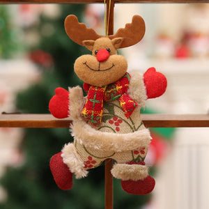 Plush reindeer Christmas ornament with red scarf and mittens, festive holiday decor