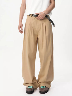 Khaki relaxed wide-leg pleated sweatpants with a braided belt.
