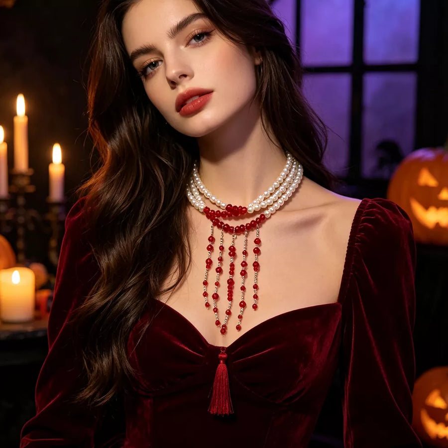 gothic necklace in red with none