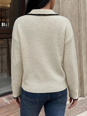classic pullover sweater in Khaki with collared