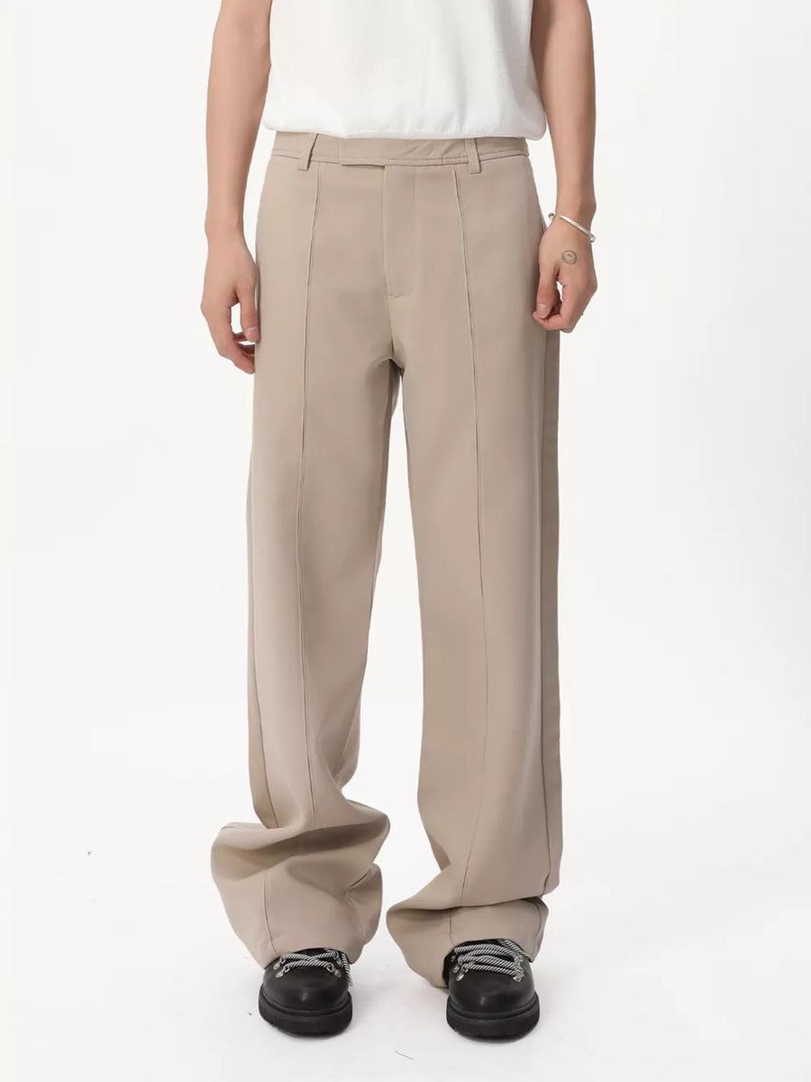 Apricot wide-leg sweatpants with front seam detail and adjustable waist
