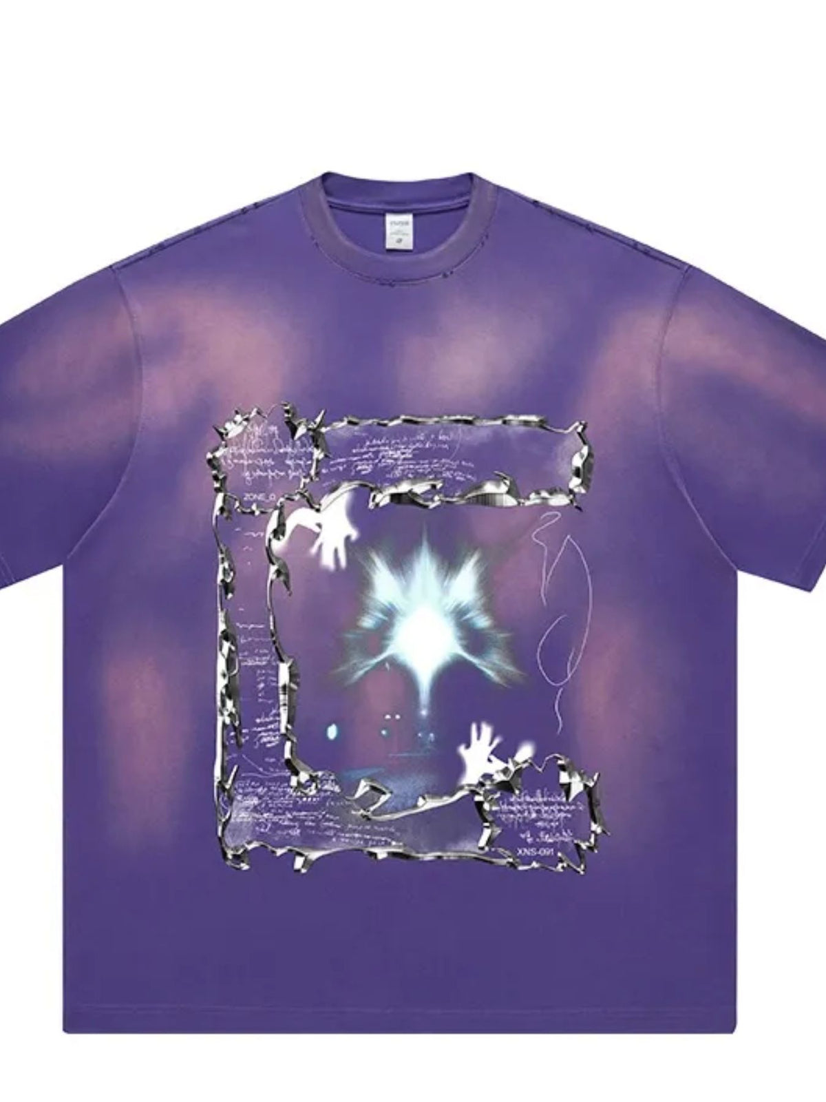 Men's purple graphic t-shirt with abstract design and round neck