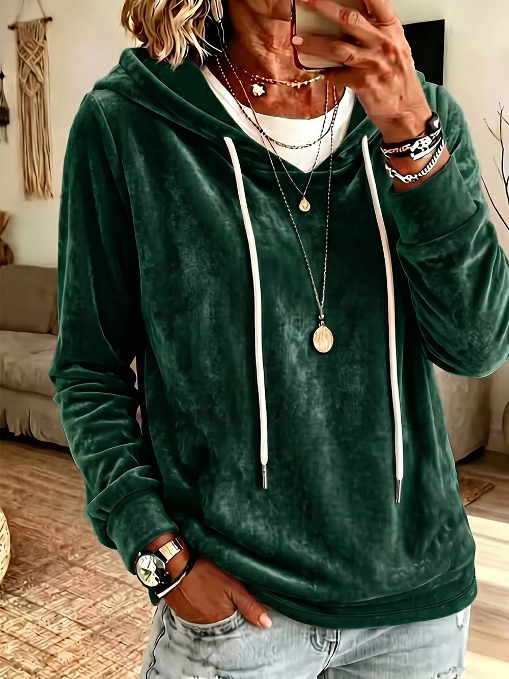Yellow pullover hoodie with hooded and long sleeve