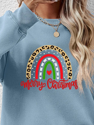 Air Force Blue sweatshirt with rainbow graphic and Merry Christmas text.