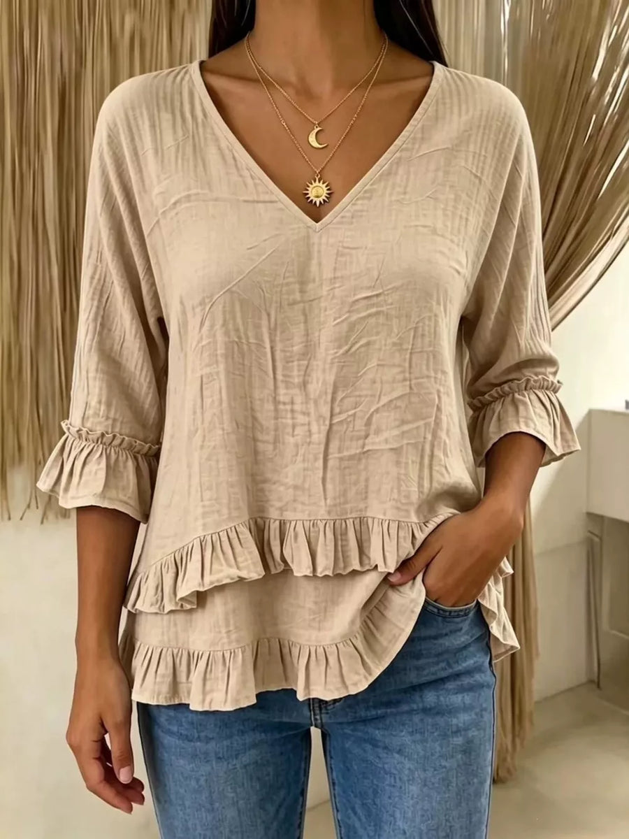 Black V-neck Ruffle Sleeve Top