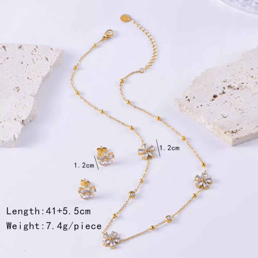jewelry set featuring floral in gold with 18K Gold-Plated,Stainless Steel,Zircon Care instructions: Avoid wearing during e