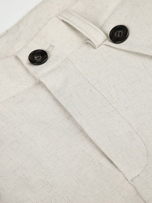 Men's High-Waisted Wide-Leg Pleated Casual Pants in cream with buttoned