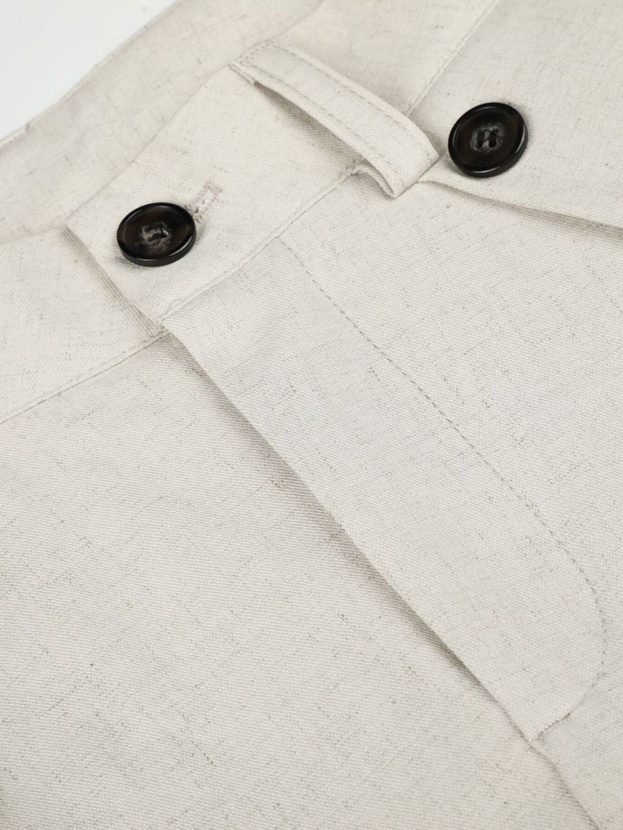 Men's High-Waisted Wide-Leg Pleated Casual Pants in cream with buttoned