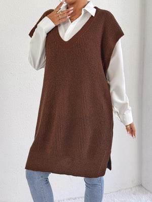 100% polyester Care instructions: Machine wash cold sweater vest in Coffee with oversized silhouette