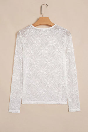 Long Sleeve Sheer Mesh Lace Top option 5