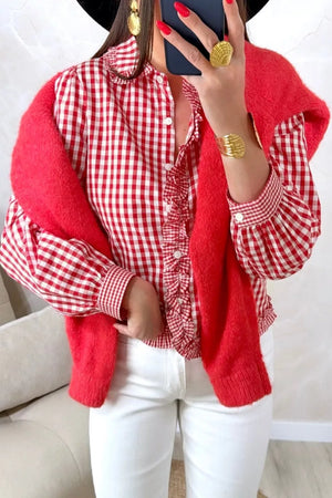 Plaid Long Sleeve Button Down Frill Shirt in this colorway
