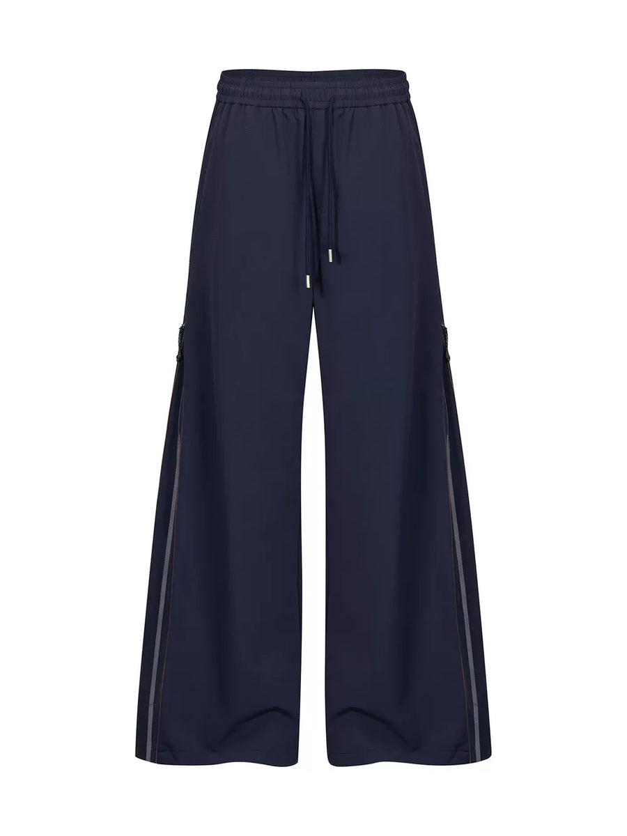 wide-leg pants featuring striped in Navy with 88% nylon, 12% spandex Care instructions: Machine wash cold texture