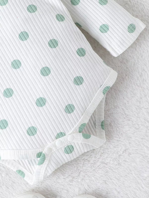 Light Green with Children's Ruffled Polka Dot Bodysuit And Pants Set