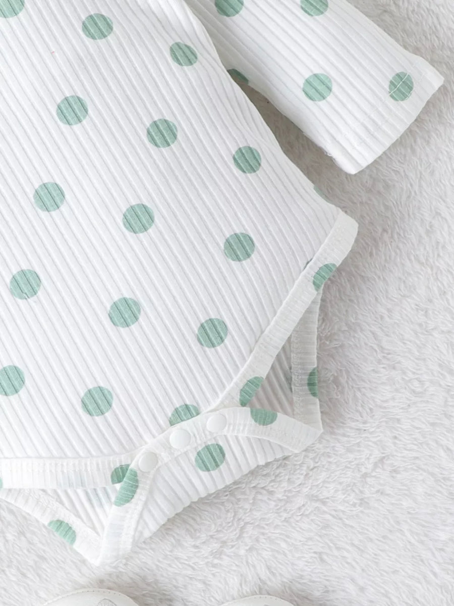 Light Green with Children's Ruffled Polka Dot Bodysuit And Pants Set