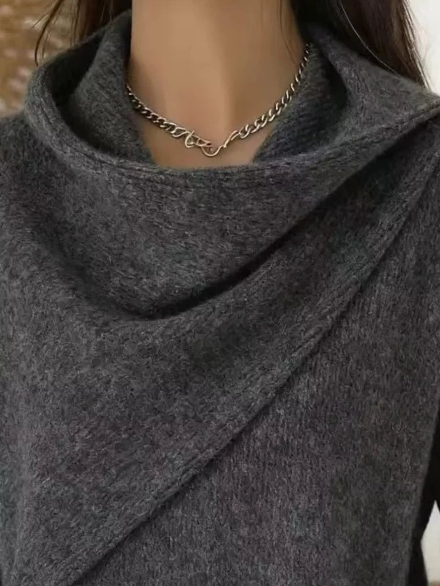 classic pullover sweater in Tan with cowl neck