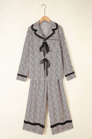 pajama set in Coffee Brown with leopard and bows