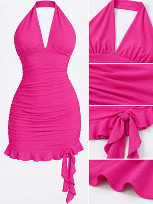 mini dress in Red with halter and sleeveless