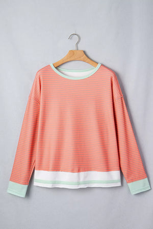 Stripe Colorblock Raw Seam Long Sleeve Tunic option 5
