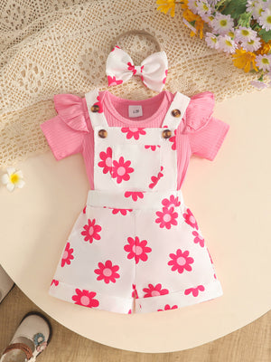 white overalls with floral and round neck