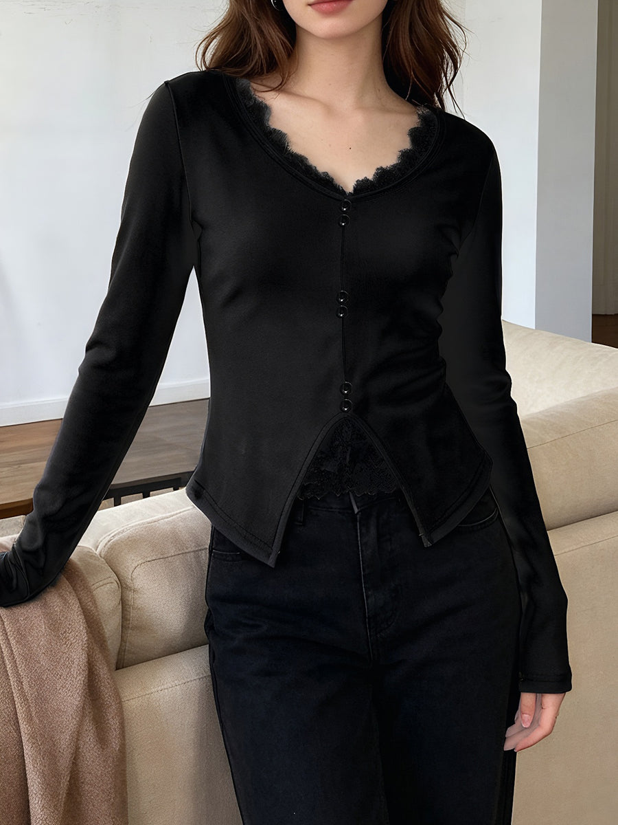Khaki t-shirt with decorative buttons and long sleeve