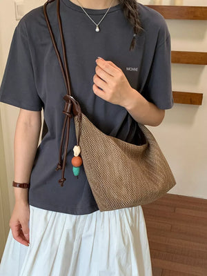 bohemian handbag in muted blue-gray with not applicable