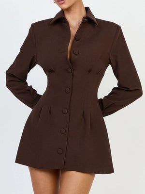 mini dress in dark brown featuring buttoned and fitted fit