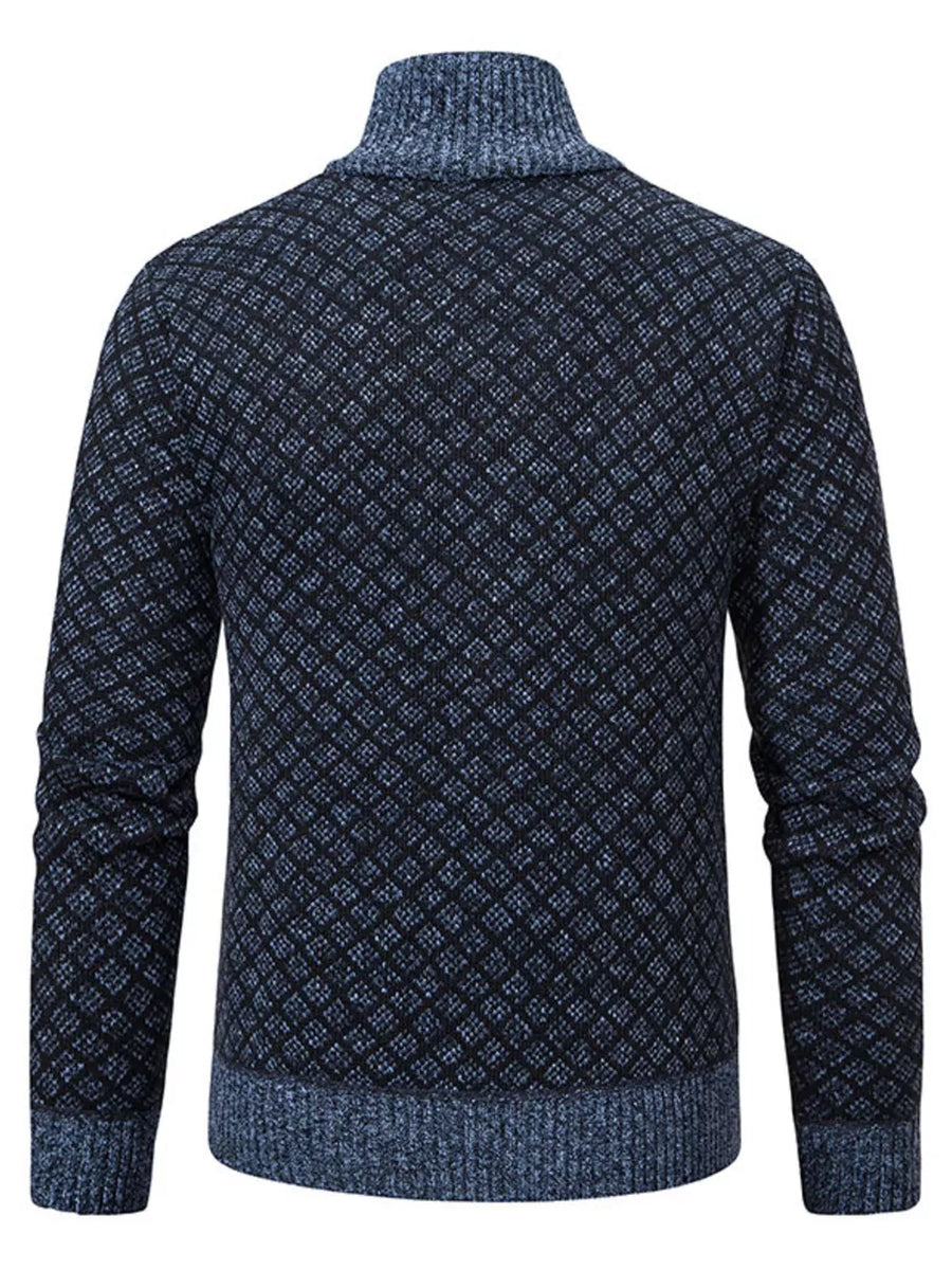 Men's Plus Size Textured Zip-up Cardigan in Black