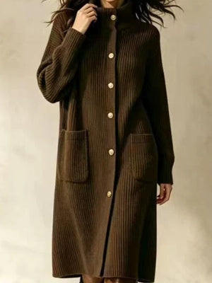 Dark Brown cardigan featuring buttoned and ribbed