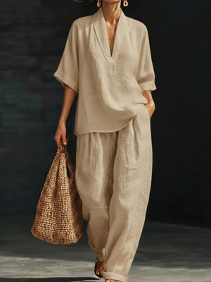 resort pajama set in Red with deep v-neck