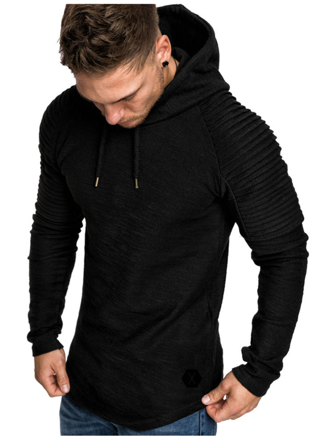 95%cotton,5%spandex Care instructions: Machine wash cold pullover hoodie in Grey with slim silhouette