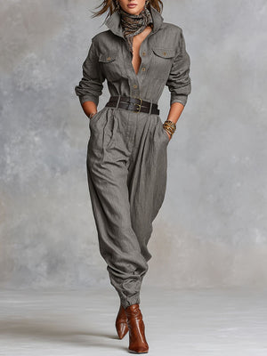 jumpsuit in olive green featuring buttoned and relaxed fit