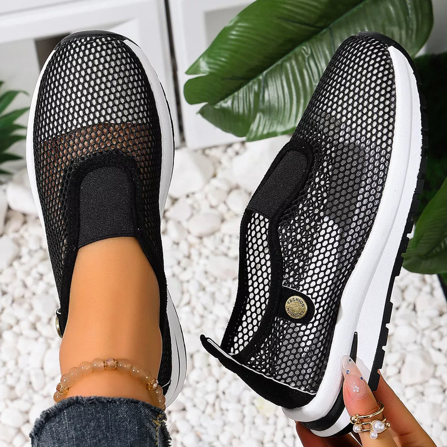 Breathable Mesh Slip-ons in Black with mesh upper